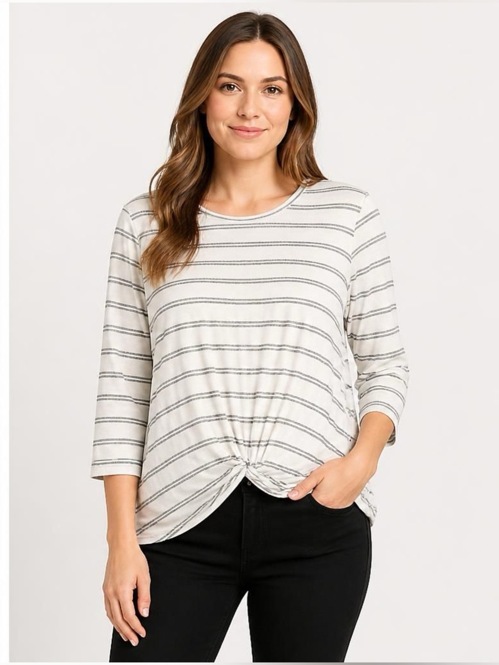 Market & Spruce Samantha Front Twist Brushed Knit Top Stripes Soft Womens Large